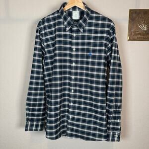 Men's Brooks‎ Brothers Blue Plaid Long Sleeve Button Down Shirt Size Large Slim